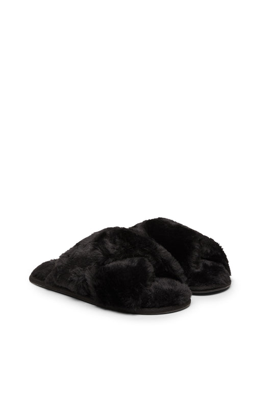 FUR FREE FUR SLIPPERS {BLACK}