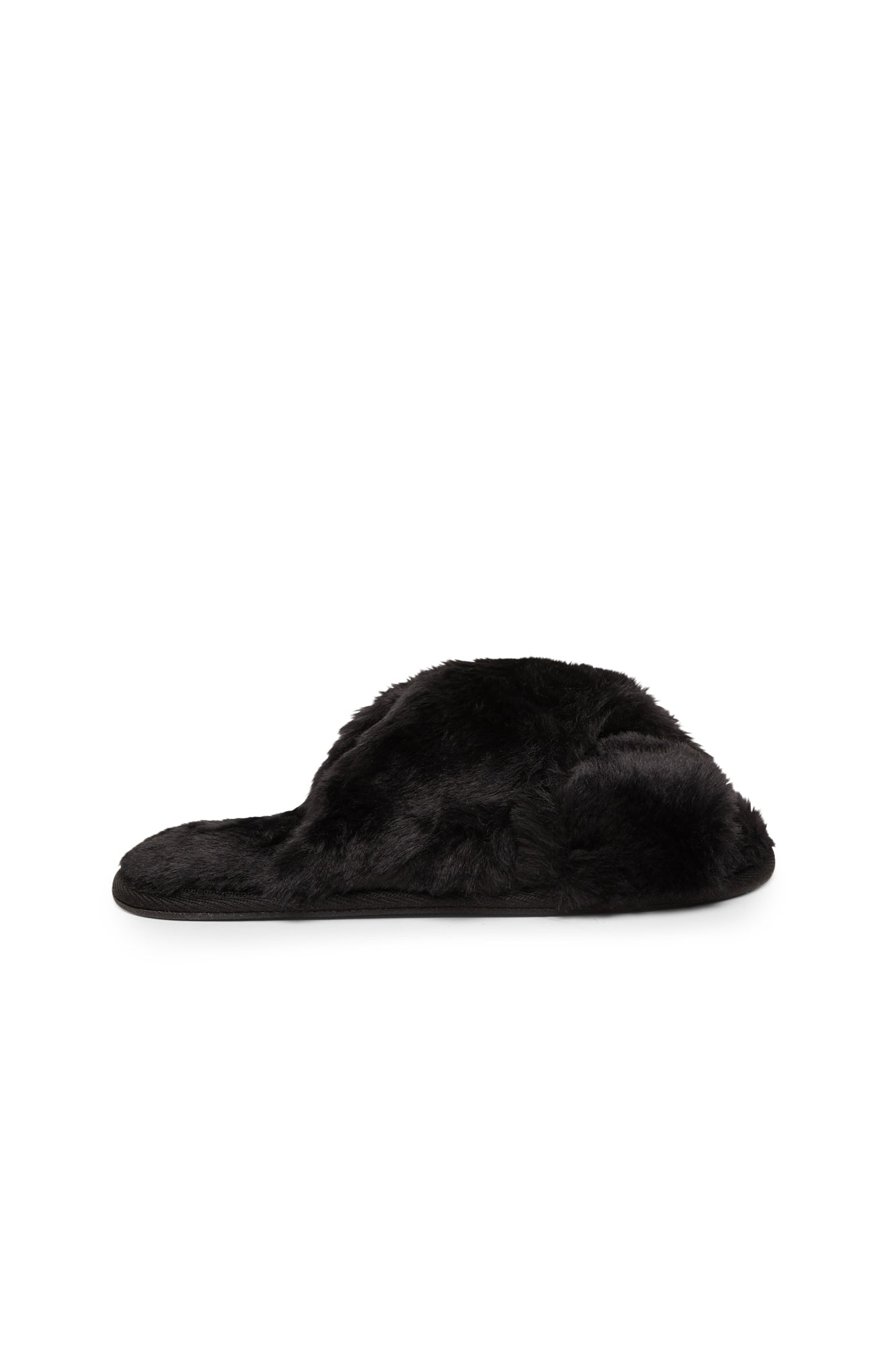 FUR FREE FUR SLIPPERS {BLACK}