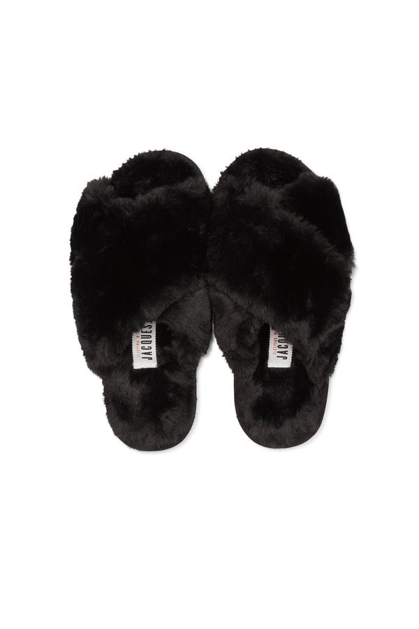 FUR FREE FUR SLIPPERS {BLACK}