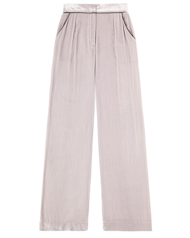 Sleeping with Jacques Silver grey silk Velvet bottom high waisted pant ...